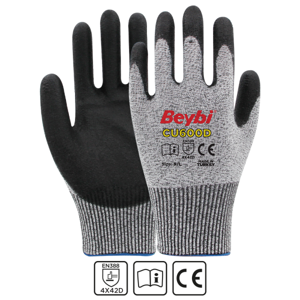 Beybi CU600 D PU Kaplı Polietilen Kesilmeye Dirençli Örme Eldiven