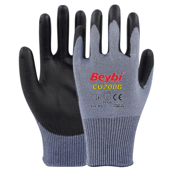 Beybi CU200 B PU Kaplı Polietilen Kesilmeye Dirençli Örme Eldiven