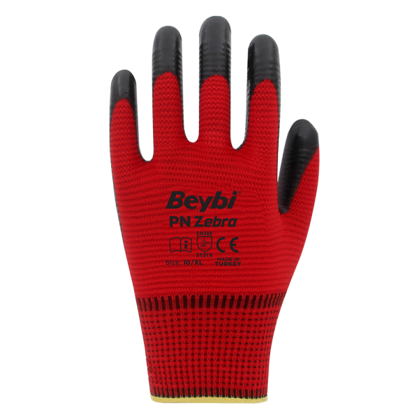 Beybi PN Zebra Polyester Örme Nitril Eldiven NO: 9 - Çift - Turuncu