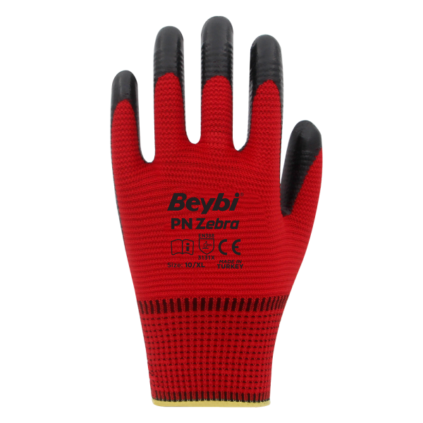 Beybi PN Zebra Polyester Örme Nitril Eldiven NO: 9 - Çift - Mavi