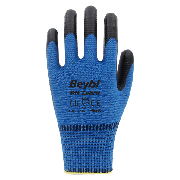 Beybi PN Zebra Polyester Örme Nitril Eldiven NO: 10 - Çift - Mavi