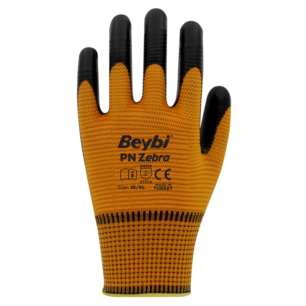 Beybi PN Zebra Polyester Örme Nitril Eldiven NO: 9 - Çift - Turuncu