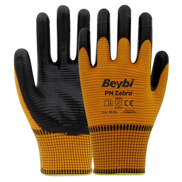 Beybi PN Zebra Polyester Örme Nitril Eldiven NO: 9 - Çift - Mavi