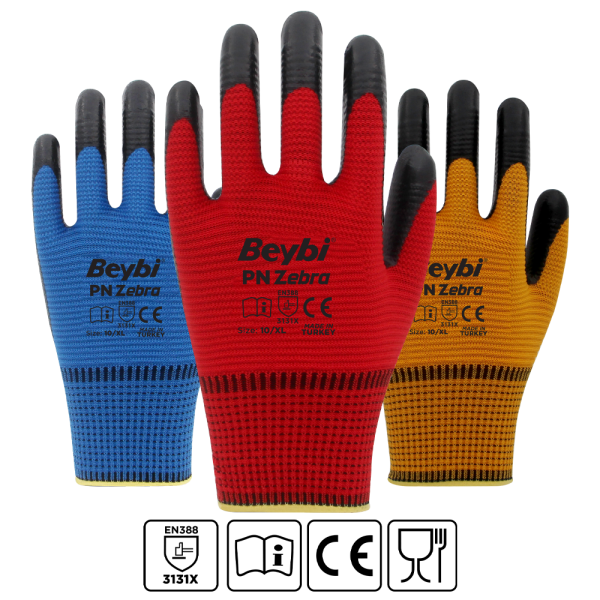 Beybi PN Zebra Polyester Örme Nitril Eldiven