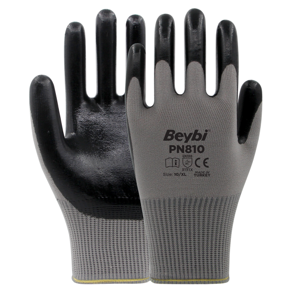 Beybi PN810 1/2 Nitril Kaplı Polyester Örme Eldiven 