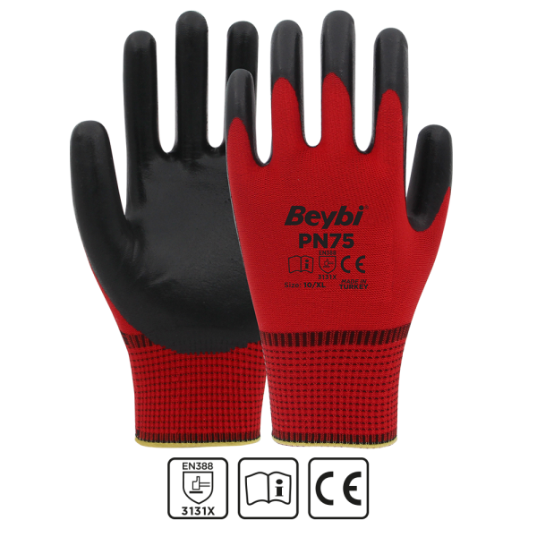 Beybi PN75 Polyester Örme Nitril Eldiven