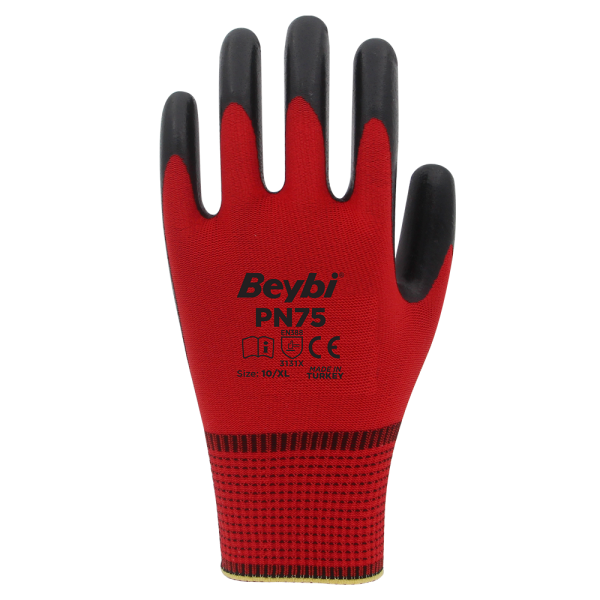 PN75 Polyester Örme Nitril Eldiven NO: 9 - Kırmızı - Çift