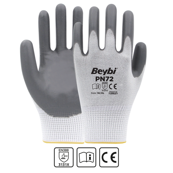 Beybi PN72 Polyester Örme Nitril Eldiven