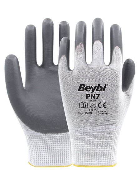 Beybi PN7 Polyester Örme Nitril Eldiven NO: 10 - Çift - Siyah\Siyah