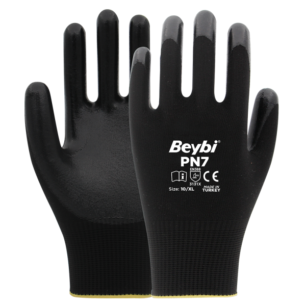 PN7 Polyester Örme Nitril Eldiven NO: 7 - Koli - Sarı \ Sarı