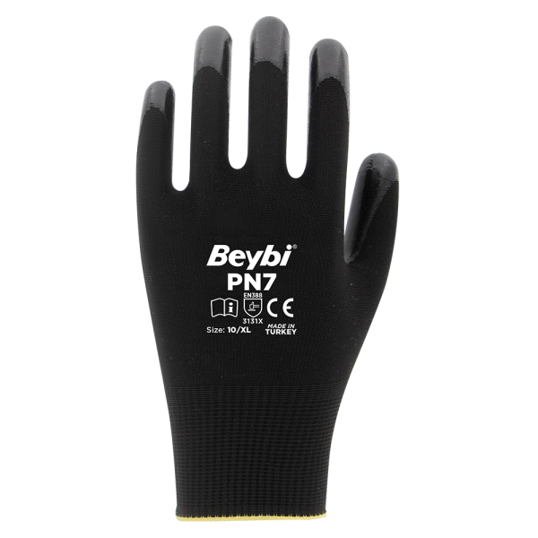 Beybi PN7 Polyester Örme Nitril Eldiven NO: 10 - Çift - Siyah\Siyah
