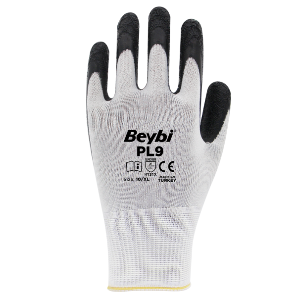 Beybi PL9 Polyester Örme Lateks Eldiven NO: 10 - Koli - Mavi\Siyah