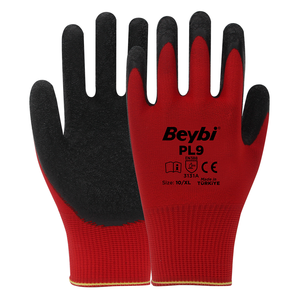 Beybi PL9 Polyester Örme Lateks Eldiven NO: 10 - Koli - Beyaz\Siyah