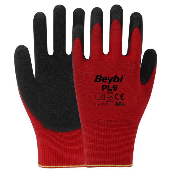 Beybi PL9 Polyester Örme Lateks Eldiven NO: 10 - Koli - Mavi\Siyah
