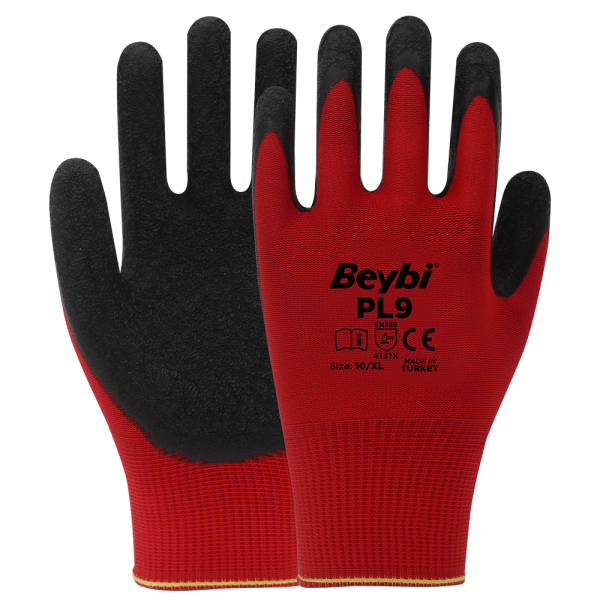 Beybi PL9 Polyester Örme Lateks Eldiven NO: 9 - Çift - Mavi\Siyah