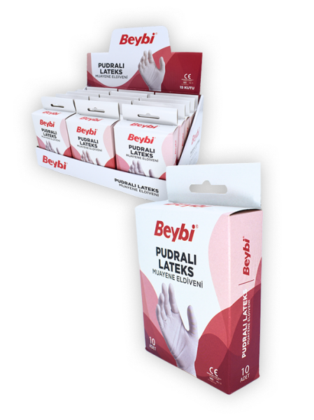Beybi Pudralı Lateks Muayene Eldiveni 10'luk Kutu