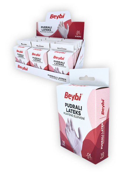 Beybi Pudralı Lateks Muayene Eldiveni 10'luk Kutu