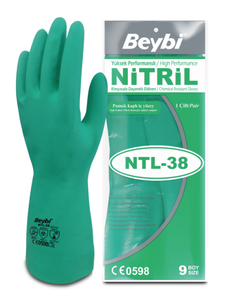 Beybi NTL-38 Kimyasal Koruyucu Nitril Eldiven 38cm