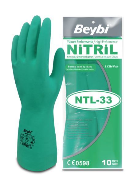 Beybi NTL-33 Kimyasal Koruyucu Nitril Eldiven 33cm 