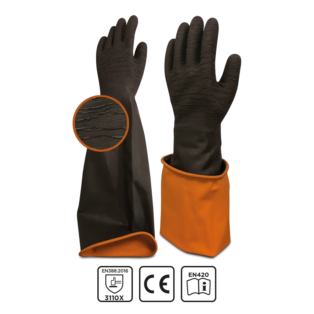 Beybi Korun Tırtıklı 60 cm Uzun Siyah İş Eldiveni