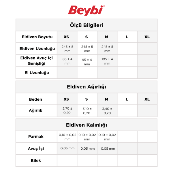 Beybi Pudrasız Beyaz Nitril Muayene Eldiveni - 100'lük Kutu