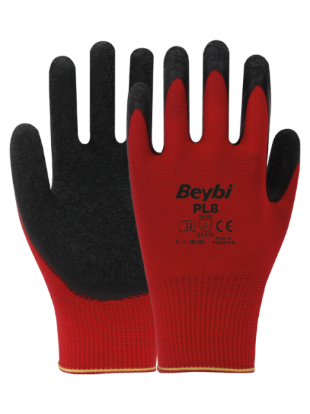 Beybi PL8 Polyester Örme Lateks Eldiven