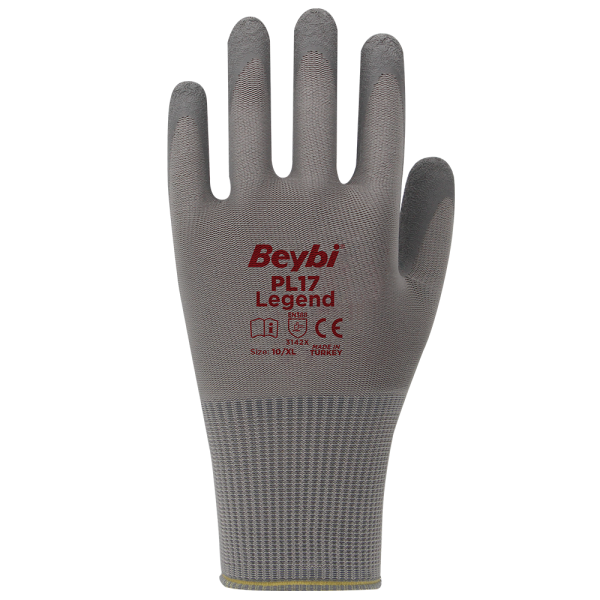 PL17 Legend Polyester Örme Lateks Eldiven NO: 10 - Koli - Gri
