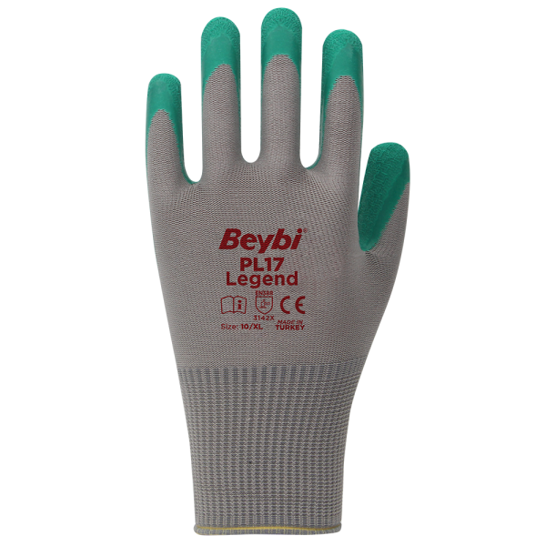 PL17 Legend Polyester Örme Lateks Eldiven NO: 10 - Koli - Gri