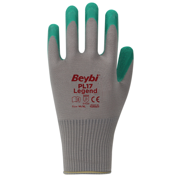 PL17 Legend Polyester Örme Lateks Eldiven NO: 10 - Koli - Yeşil