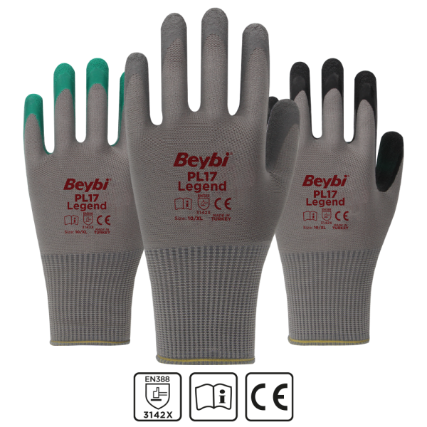 PL17 Legend Polyester Örme Lateks Eldiven NO: 10 - Koli - Gri