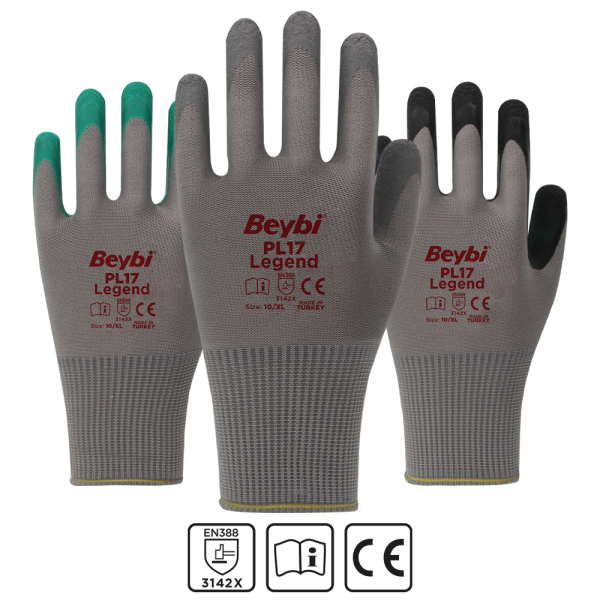 Beybi PL17 Legend Polyester Örme Lateks Eldiven NO: 10 - Çift - Yeşil