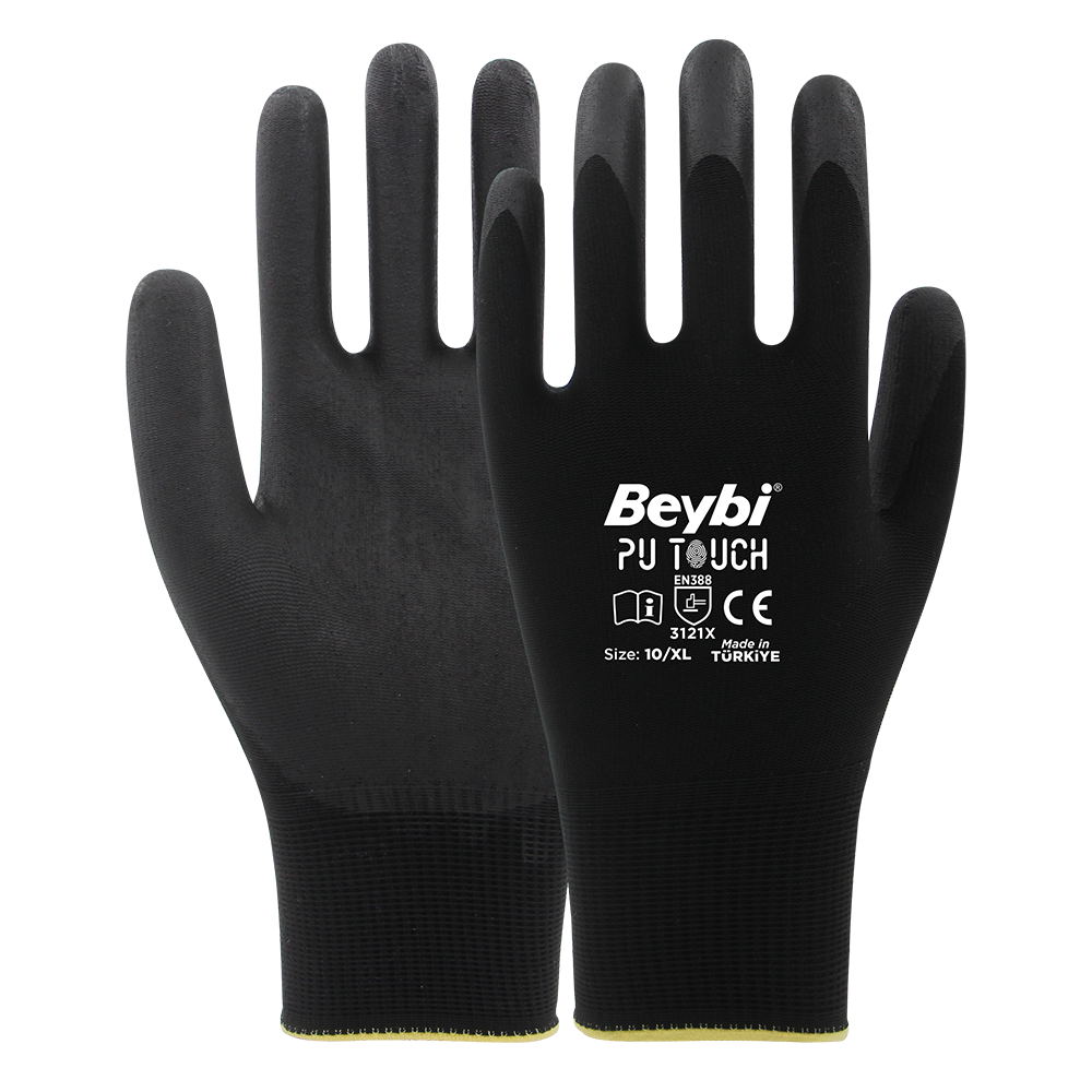 Beybi Pu Touch Poliüretan Kaplı Polyester Örme Eldiven NO: 8 - Çift