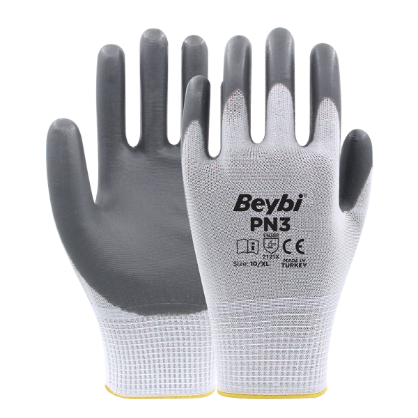 PN3 Polyester Örme Nitril Eldiven NO: 10 - Beyaz\Sarı - Çift