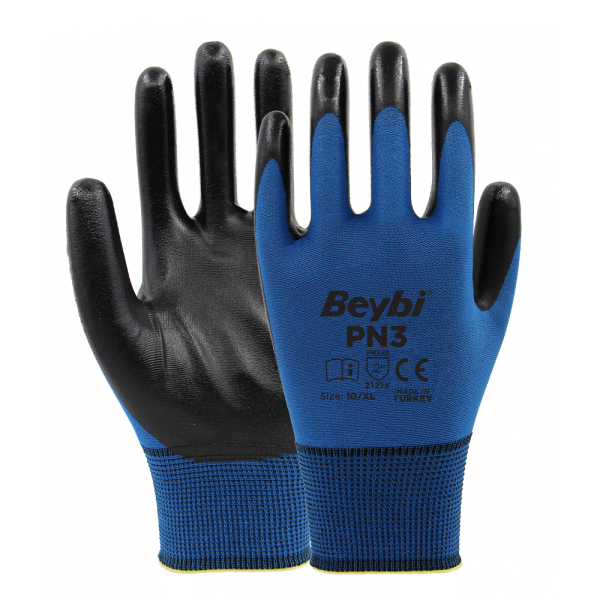 PN3 Polyester Örme Nitril Eldiven NO: 10 - Beyaz\Sarı - Çift