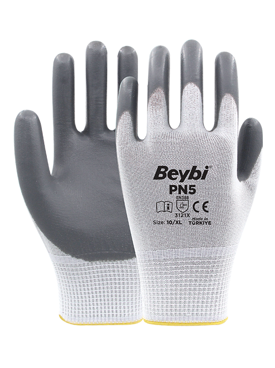 Beybi PN5 Polyester Örme Nitril Eldiven NO: 10 - Koli - Beyaz\Sarı