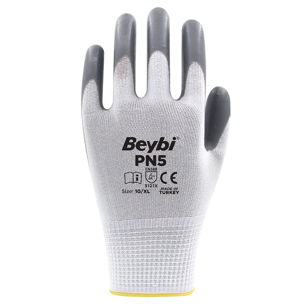 Beybi PN5 Polyester Örme Nitril Eldiven NO: 10 - Çift - Kırmızı\Siyah