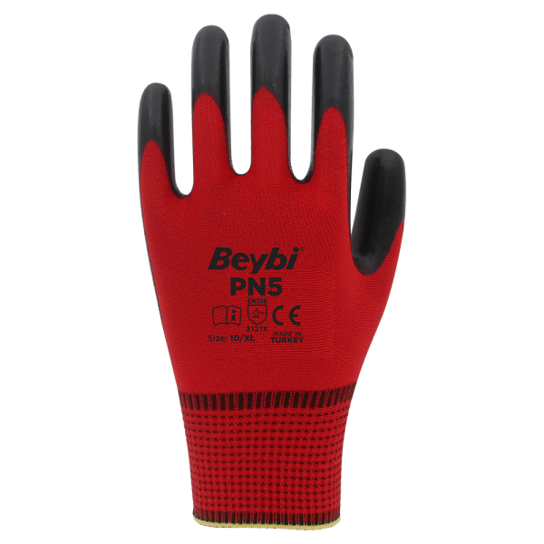 Beybi PN5 Polyester Örme Nitril Eldiven NO: 10 - Çift - Beyaz\Sarı