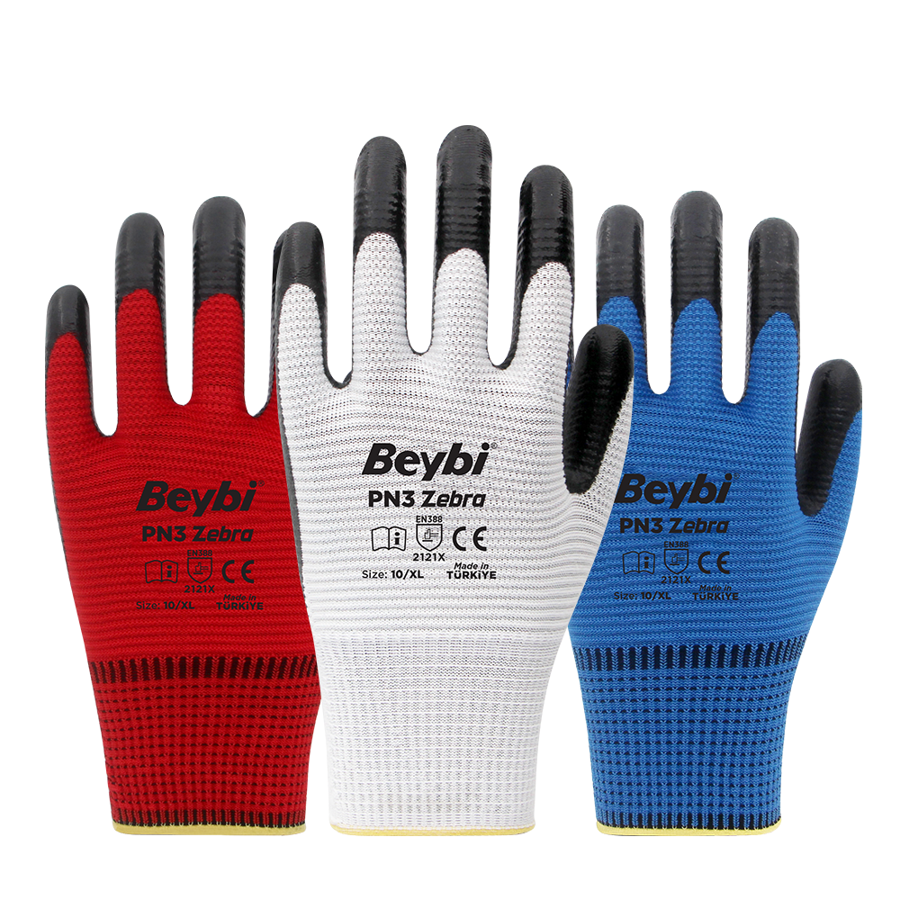 Beybi PN3 Zebra Polyester Örme Nitril Eldiven
