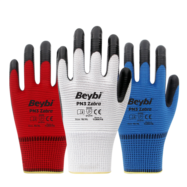 Beybi PN3 Zebra Polyester Örme Nitril Eldiven