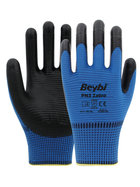 Beybi PN3 Zebra Polyester Örme Nitril Eldiven