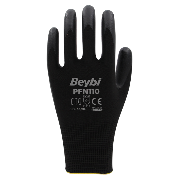 Beybi PFN110 Polyester Örgü Üzeri ½ Köpük Nitril Kaplı Eldiven NO: 9 - Çift