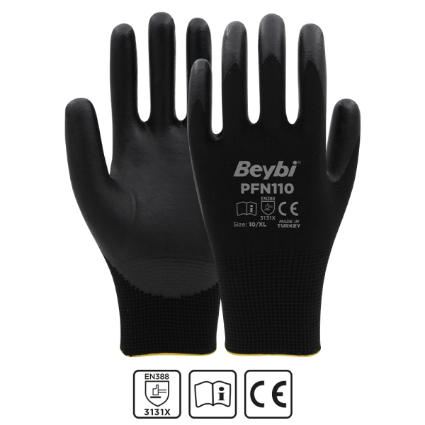 Beybi PFN110 Polyester Örgü Üzeri ½ Köpük Nitril Kaplı Eldiven