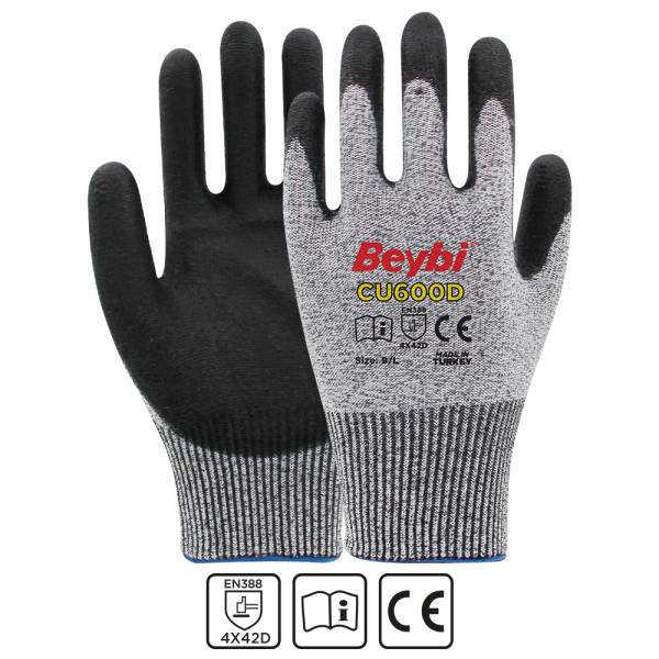 Beybi CU600 D PU Kaplı Polietilen Kesilmeye Dirençli Örme Eldiven