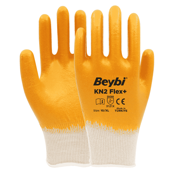 Beybi KN2 Flex+ Tam Nitril Kaplı Pamuk Likralı Örme Eldiven 