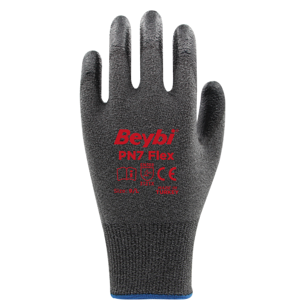 Beybi PN7 Flex Likralı İpten Örme Nitril Kaplı Eldiven NO: 9 - Çift - Gri\Siyah