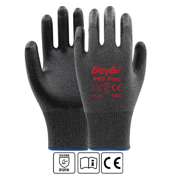 Beybi PN7 Flex Likralı İpten Örme Nitril Kaplı Eldiven
