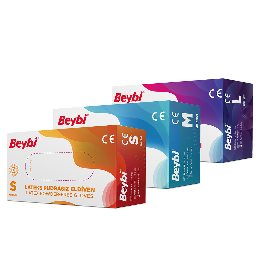 Beybi Lateks Pudrasız Eldiven 100'lük Kutu Koli - L