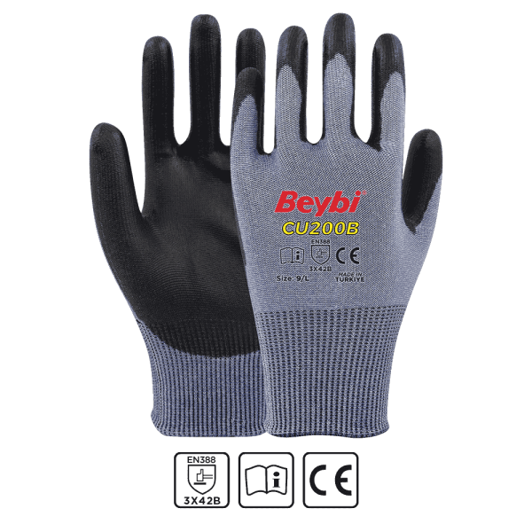 Beybi CU200 B PU Kaplı Polietilen Kesilmeye Dirençli Örme Eldiven