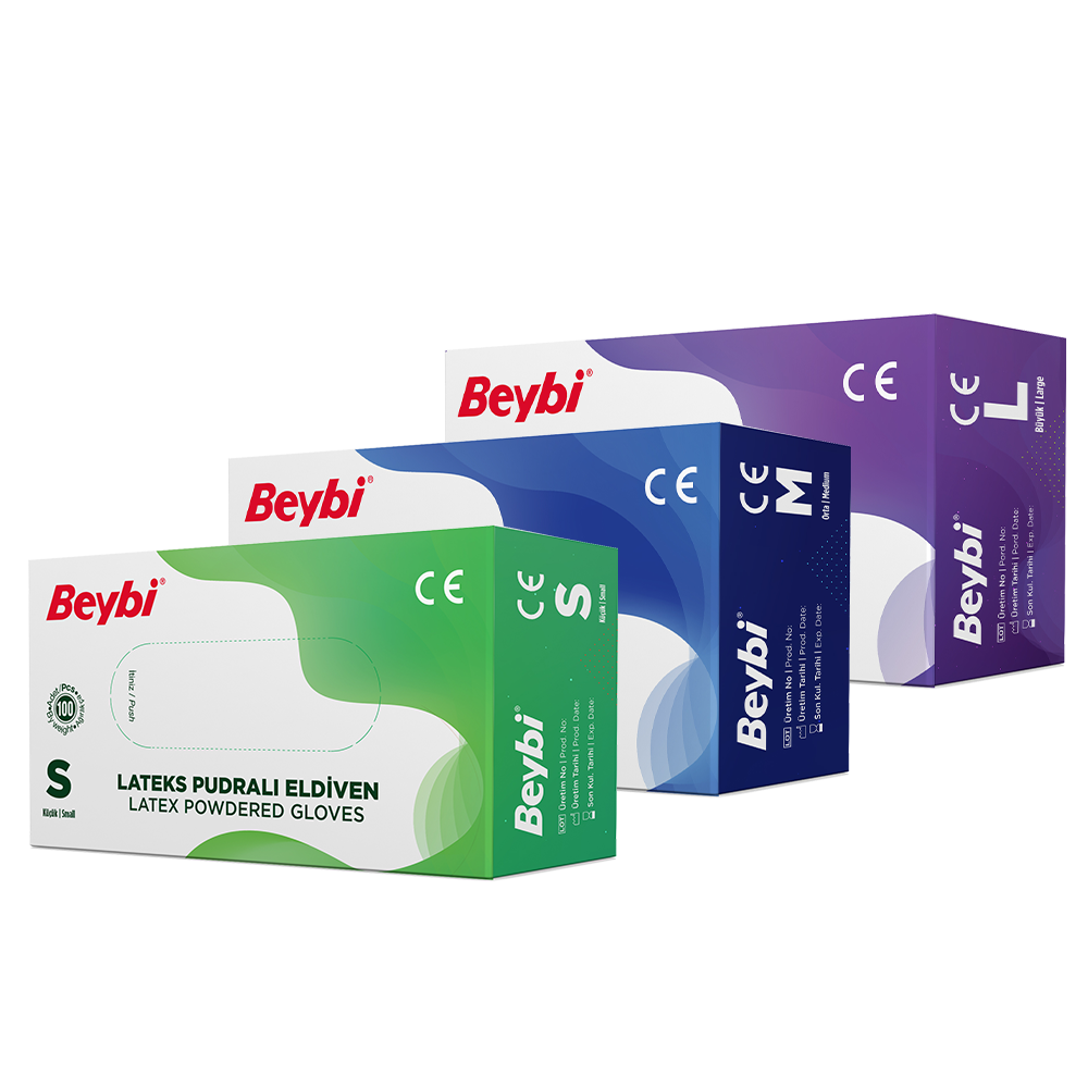 Beybi Lateks Pudralı Eldiven 100'lük Kutu L - Kutu