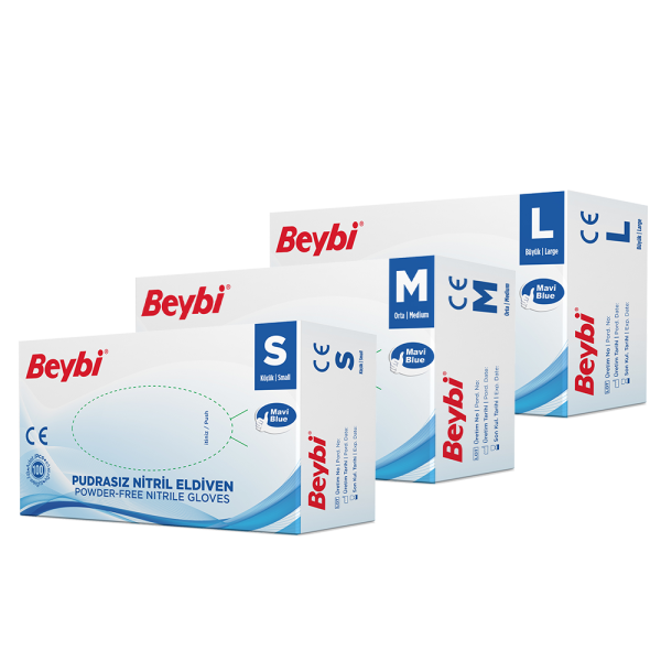 Beybi Pudrasız Mavi Nitril Eldiven - 100'lük Kutu